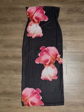 Kaiia Black Strapless Maxi Dress with Pink Floral Motif